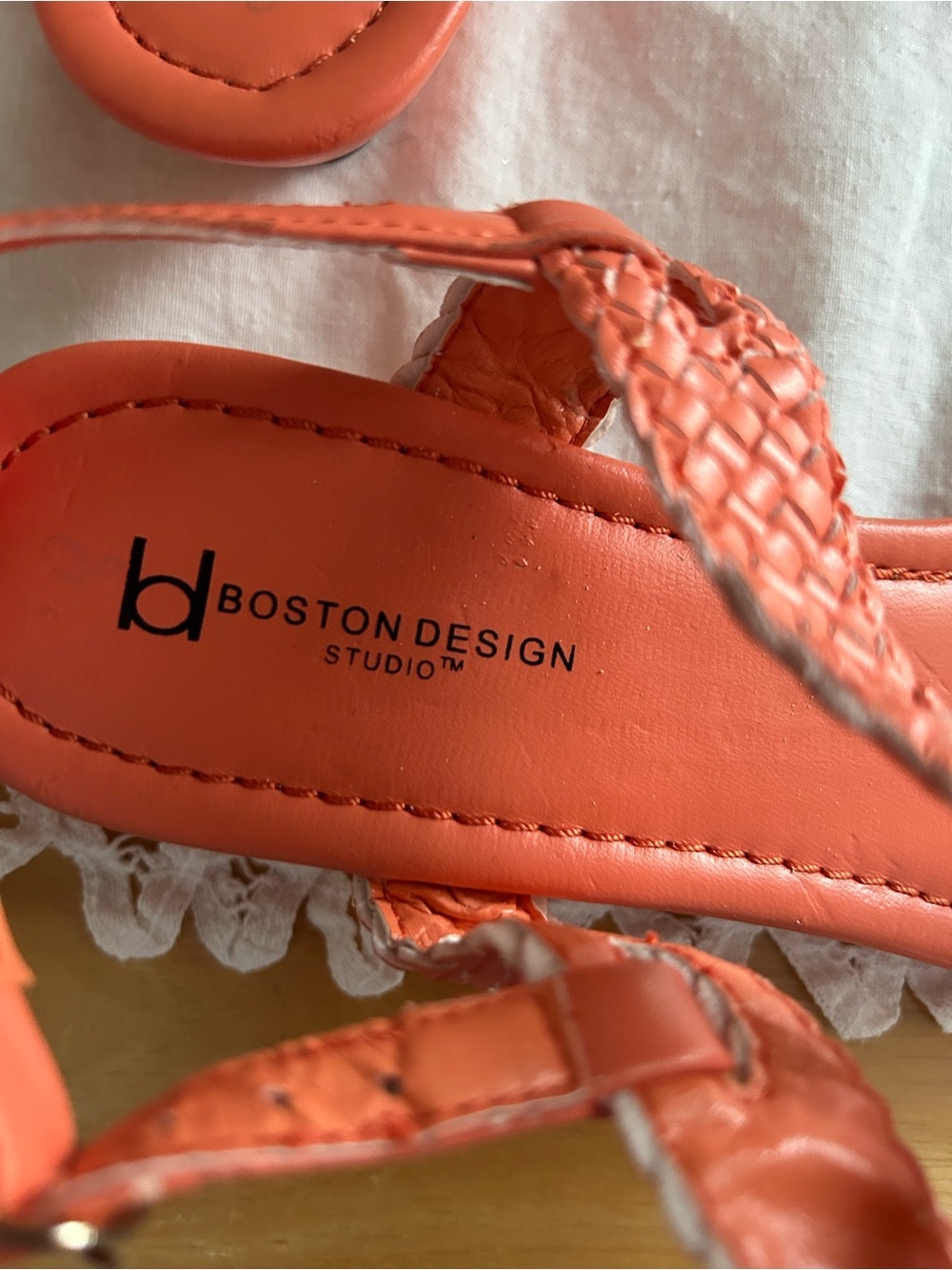 Braided T-Strap Sandals in Coral Orange - Picture 5 of 7